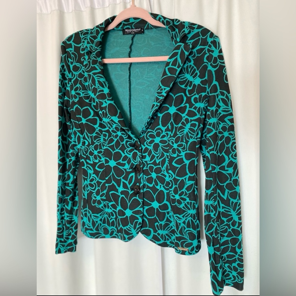 Rinascimento Green and Black Blazer Elegant Floral Design